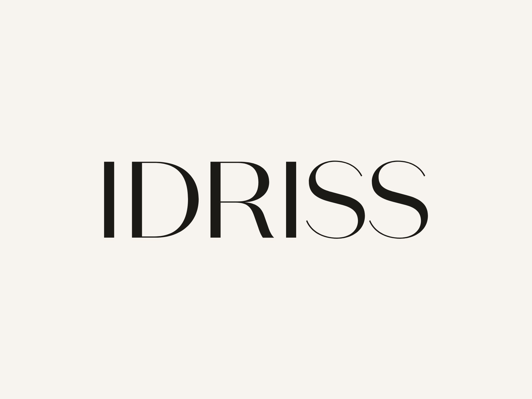 IDRISS — serif wordmark on warm ivory