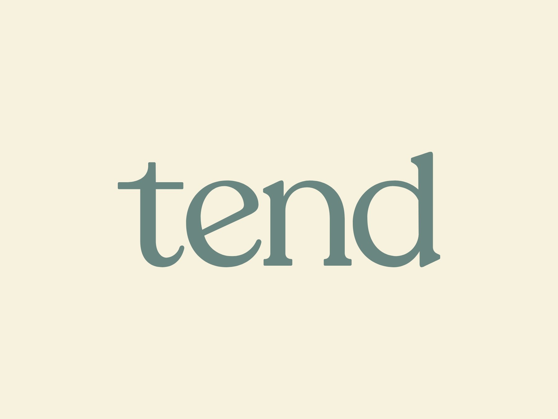 Tend — sage wordmark on warm cream