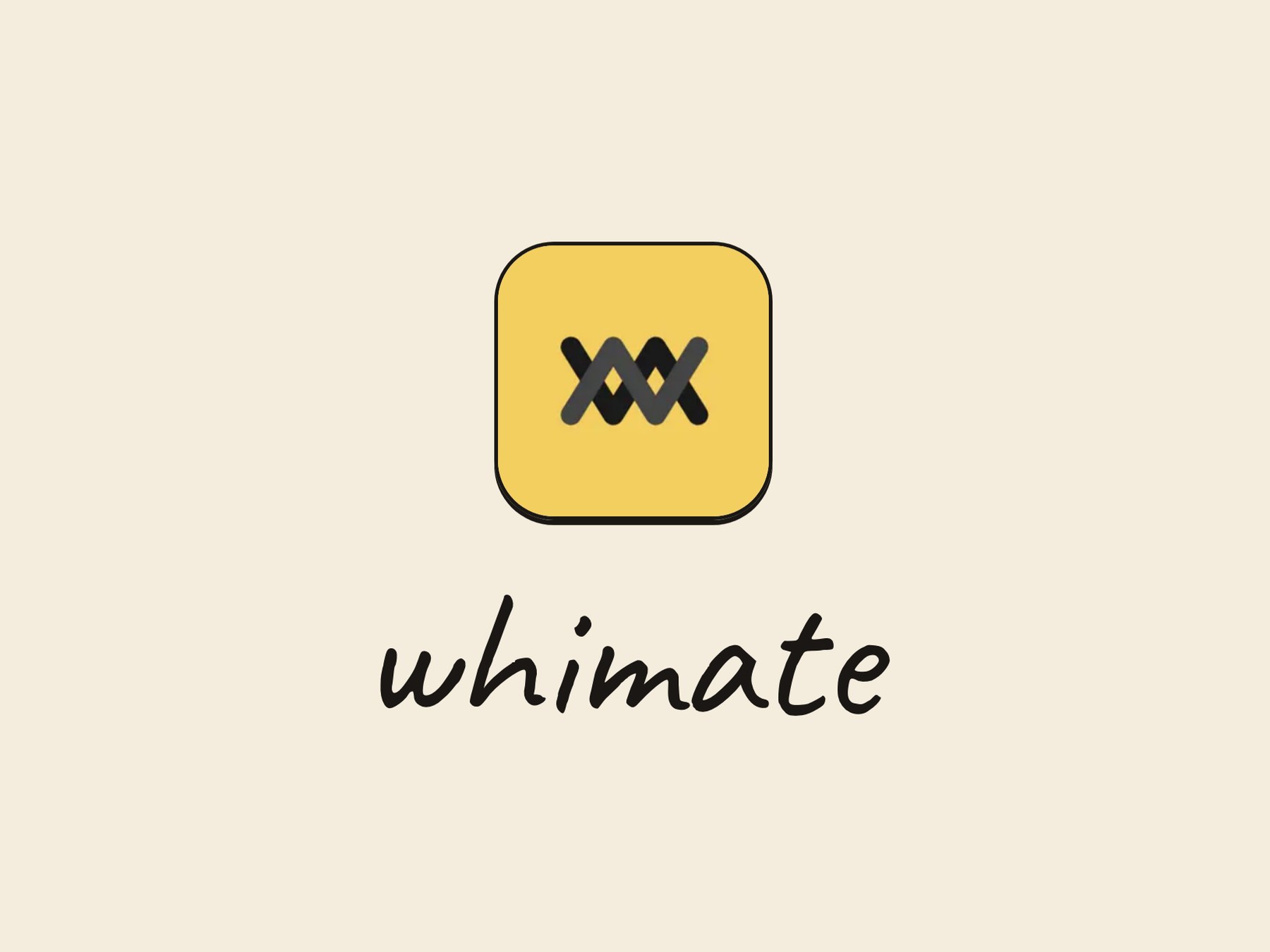 WhiMate — app icon and hand-drawn wordmark on warm cream